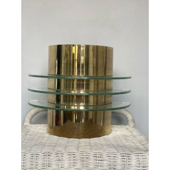 Vintage Brass and Glass Half Round Sconces - 1990s - Postmodern - Neo Art Deco - Picture 5 of 5